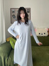 NEIYIN睡裙女士帶胸墊睡衣長(cháng)袖可外穿2025年新款家居服秋冬季 水藍色 曬單實(shí)拍圖