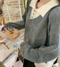 三彩2025春季新款兩件套針織衫背心套裝U領(lǐng)長(cháng)袖套頭女 曬單實(shí)拍圖