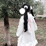 LISCN日系軟妹兔子耳朵中長(cháng)款連帽衛衣女裝2025秋冬新款羊羔絨外套女 白色 S 曬單實(shí)拍圖