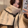啄木鳥(niǎo)韓版氛圍感百搭含羊毛圍巾女秋冬季軟糯針織護頸圍脖2025新款禮盒 米白色 曬單實(shí)拍圖