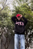 魯雅爾韓版黑色連帽衛衣女春秋季新款復古重磅數字格子上衣潮流寬松外套 黑色 常規 L 建議100斤到120斤 曬單實(shí)拍圖