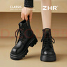 ZHR女靴冬季粗跟增高馬丁靴女復古加絨小個(gè)子短靴女 JF95A 黑色 37  曬單實(shí)拍圖