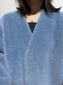 edition外套女冬新款羊毛麂皮絨V領(lǐng)毛呢大衣 冰川藍色K02 S 160 曬單實(shí)拍圖