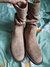 達芙妮堆堆靴女新款美拉德牛仔短靴騎士馬丁靴4025605008 杏色 38 曬單實(shí)拍圖