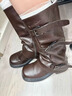 達芙妮厚底粗跟褶皺長(cháng)筒靴女新款秋甜酷辣妹堆堆褲管靴騎士靴 棕色 37 曬單實(shí)拍圖