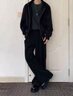 牧唯高級立體A字廓形雙層褶彎刀西褲男夏垂感cleanfit寬松休閑長褲子 黑色 XL [建議135-155斤] 曬單實拍圖