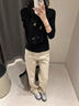 燦圖黑色半高領(lǐng)德絨打底衫女秋冬季保暖內搭長(cháng)袖t恤修身顯瘦百搭上衣 黑色【德絨】 L 曬單實(shí)拍圖