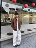 MMOPTOP麂皮絨復古PU棒球領(lǐng)夾克秋冬季機車(chē)寬松皮衣外套MJK13棕色XL 曬單實(shí)拍圖