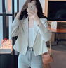 JRET短款西裝外套女小香風(fēng)秋季2025新款洋氣小西服高腰氣質(zhì)長(cháng)袖上衣女 杏色 S 曬單實(shí)拍圖