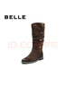 百麗（Belle）吳千語(yǔ)同款荒野來(lái)信西部靴女25新款商場(chǎng)絨面堆堆長(cháng)靴3QFC3DG5預售 深啡色長(cháng)筒-單里 36 曬單實(shí)拍圖
