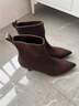 他她（TATA）女鞋靴子2025冬細跟百搭時(shí)裝靴休閑短靴新款通勤XVX01DD5 深啡 38 曬單實(shí)拍圖