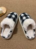 樸西冬季格紋復古保暖室內女棉拖鞋厚底居家防滑舒絨棉內里情侶棉拖男 黑白格 42-43 曬單實(shí)拍圖