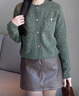 朗文斯?。↙.WEST）小香風(fēng)針織開(kāi)衫女2025冬季新款法式優(yōu)雅氣質(zhì)圓領(lǐng)花紗毛衣 綠色 M 曬單實(shí)拍圖
