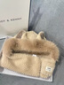 帽子圍巾女一體式冬季可愛(ài)毛絨帽加厚護耳圍脖滑雪防風(fēng)保暖毛線(xiàn)帽 水波紋狐耳連體兩件套-卡其 曬單實(shí)拍圖