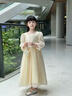 小咔衣濃兒童生日禮服紗裙女童主持人鋼琴演奏演出服花童婚禮小女孩連衣裙 香檳色3940長(cháng)袖長(cháng)款 130 曬單實(shí)拍圖