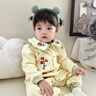 新生嬰兒衣服秋冬季裝連體衣寶寶加絨套裝保暖滿(mǎn)月服外出外套冬裝 加絨  綠色花朵日記 66cm   10-13斤內 曬單實(shí)拍圖