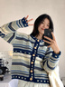 CS.LION古著(zhù)感上衣復古條紋寬松毛衣女2025年外套女春秋慵懶風(fēng)針織衫外套 圖片色 L 110-120斤 曬單實(shí)拍圖