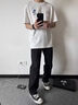 YOOOURTHING黑色微喇春秋季休閑褲男闊腿褲美式潮牌寬松直筒百搭工裝褲子男 黑色 L 【建議110-130斤】 曬單實(shí)拍圖