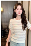 Halo Queen針織短袖T恤女夏季新款彩虹條紋時(shí)尚顯瘦氣質(zhì)上衣H52T066 曬單實(shí)拍圖