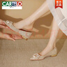 卡帝樂(lè )鱷魚(yú)（CARTELO）平底婚鞋女2025新款孕婦結婚鞋女新娘鞋水晶鞋伴娘鞋低跟日?？纱?金色粗跟2.5厘米 37 曬單實(shí)拍圖