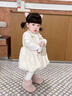 G.DUCKKIDS寶寶秋裝套裝小公主連衣裙周歲女寶禮服甜美上衣裙子秋季嬰兒衣服 白色連衣裙+白色毛衣 兩件套 80 cm 曬單實(shí)拍圖