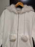 BJHG不計后果貓耳朵夾克外套女款冬季潮牌抗靜電暖皮加棉加厚連帽衛衣 奶昔白 L 曬單實(shí)拍圖