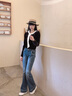 美麗衣櫥（BEAUTIFUL WARDROBE）復古拼接微喇牛仔褲女秋季高腰彈力修身顯瘦喇叭褲休閑拖地長(cháng)褲女 曬單實(shí)拍圖