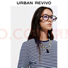 UR2025秋季新款女裝簡約基礎(chǔ)撞色條紋圓領(lǐng)修身T恤UYB450018 墨藍(lán)條紋 S 曬單實拍圖