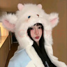 米囹冬季新款可愛(ài)小綿羊毛絨帽女帽子圍巾一體加厚防寒保暖甜美雷鋒帽 呆萌羊角-米色【耳朵會(huì )動(dòng)】 曬單實(shí)拍圖