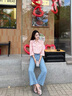 百圖betu女裝2025夏季新款牛仔褲九分喇叭褲顯瘦有型女褲褲子2504T77 牛仔色 S 曬單實(shí)拍圖