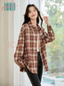 Halo Queen厚袖襯衫女秋冬格紋寬松潮流磨毛舒適oversize外套H144C6002 曬單實(shí)拍圖