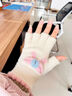 暢印毛線(xiàn)半指手套女秋冬季可愛(ài)學(xué)生寫(xiě)字騎行漏指針織手套加厚保暖防寒 白色 曬單實(shí)拍圖