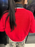 領(lǐng)邊間色 100%棉 紅色開(kāi)衫女士圓領(lǐng)秋冬毛衣外套外穿針織衫 寬松5 大紅色 XL 建議135-150斤 曬單實(shí)拍圖