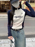 唐獅（TonLion）2025女立領(lǐng)拉鏈袖子拼接長袖T恤 藏青 L  曬單實(shí)拍圖