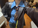 三彩2025秋季西裝皮衣外套油蠟感PU寬肩摩登西服皇家港口小眾M 曬單實(shí)拍圖
