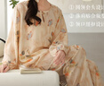 古今（GUJIN）新中式棉綢睡衣女春秋長(cháng)袖長(cháng)褲人棉薄款防蚊可外穿睡褲家居服 曬單實(shí)拍圖