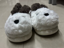 細細條 卡通可愛(ài)狗狗居家棉拖鞋女冬季室內防滑保暖半包跟毛絨絨月子鞋 全包款米白色 36-37 曬單實(shí)拍圖