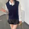 蘇雨薇韓系學(xué)院風(fēng)灰色復古麻花v領(lǐng)針織馬甲女秋冬疊穿毛衣背心坎肩上衣 海軍藍【關(guān)注店鋪-送運費險】 S （80-95斤） 曬單實(shí)拍圖