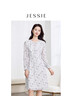 JESSIE【素銀花韻】2025年春夏新款法式清新水墨畫(huà)收腰印花連衣裙 灰色 L 曬單實(shí)拍圖