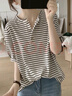 子牧棉麻2025夏裝 女百搭條紋T恤簡(jiǎn)約燈籠袖套頭圓領(lǐng)小清新短袖上衣1139 黑條紋 M (建議95-115斤) 曬單實(shí)拍圖