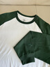 安踏長(cháng)袖T恤男2025秋季插肩袖純棉打底衫美式圓領(lǐng)寬松上衣152538402 雪花白/常春藤綠-2 M (男170) 曬單實(shí)拍圖