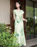 三彩【玉影浮翠】2025夏季新款新中式連衣裙假兩件收腰A字裙長(cháng)裙C 薄荷綠 S 155/80A 曬單實(shí)拍圖