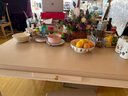 印作法式中古風(fēng)餐桌白色全實(shí)木帶抽屜長(cháng)方形家用飯桌子 1.35米餐桌+硬板餐椅4把 曬單實(shí)拍圖