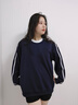 真維斯（JEANSWEST）美式休閑藏青圓領衛(wèi)衣女2025新款早秋薄款寬松無帽兩條杠長袖上衣 曬單實拍圖