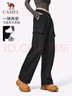 駱駝（CAMEL）加絨運動(dòng)工裝女褲寬松直筒休閑衛褲子 J25CAVL6020 幻影黑 XXL 曬單實(shí)拍圖