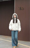 LE ALFASHIONLINE 鵝絨服女2025年冬季新款韓版廓形短款連帽加厚保暖羽絨服 白色 S 曬單實(shí)拍圖