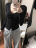蔚占長(zhǎng)袖t恤女修身蕾絲打底衫女可外穿黑色洋氣款v領(lǐng)辣妹上衣女內(nèi)搭女 黑色蕾絲打底衫 M 【建議85-100斤】 曬單實(shí)拍圖