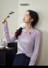 闊色紫色長(cháng)袖鏤空扭結t恤2025秋季新款女修身上衣內搭打底衫灰色 紫色 M 曬單實(shí)拍圖