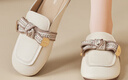 奧古獅登（Agsdon）包頭半拖鞋女方頭蝴蝶結穆勒拖鞋百搭低跟涼拖 432166 米色 39 曬單實(shí)拍圖