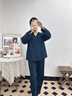 妮狄婭睡衣睡裙女秋長(cháng)袖純棉簡(jiǎn)約中長(cháng)裙復古森系文藝春秋可外穿家居服 藏藍 ZF25341 L (165) 【參考體重105-125斤】 曬單實(shí)拍圖